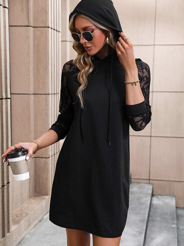 Lace Trim Long Sleeve Hooded Dress – Charming Charlie
