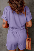 Full Size Drawstring V-Neck Short Sleeve Romper - Charming Charlie