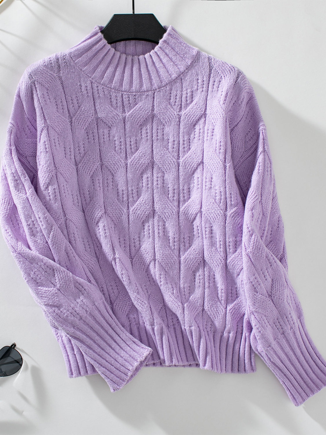 Caslon Cable Knit V-Neck Sweater L hot Long Sleeve Drop Tail Hem Pullover Lilac NWT