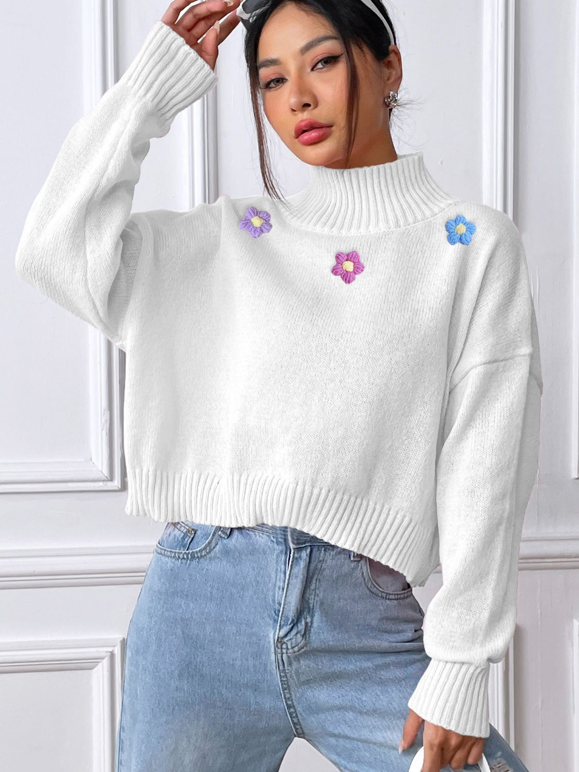 Flower Turtleneck Long Sleeve Sweater – Charming Charlie