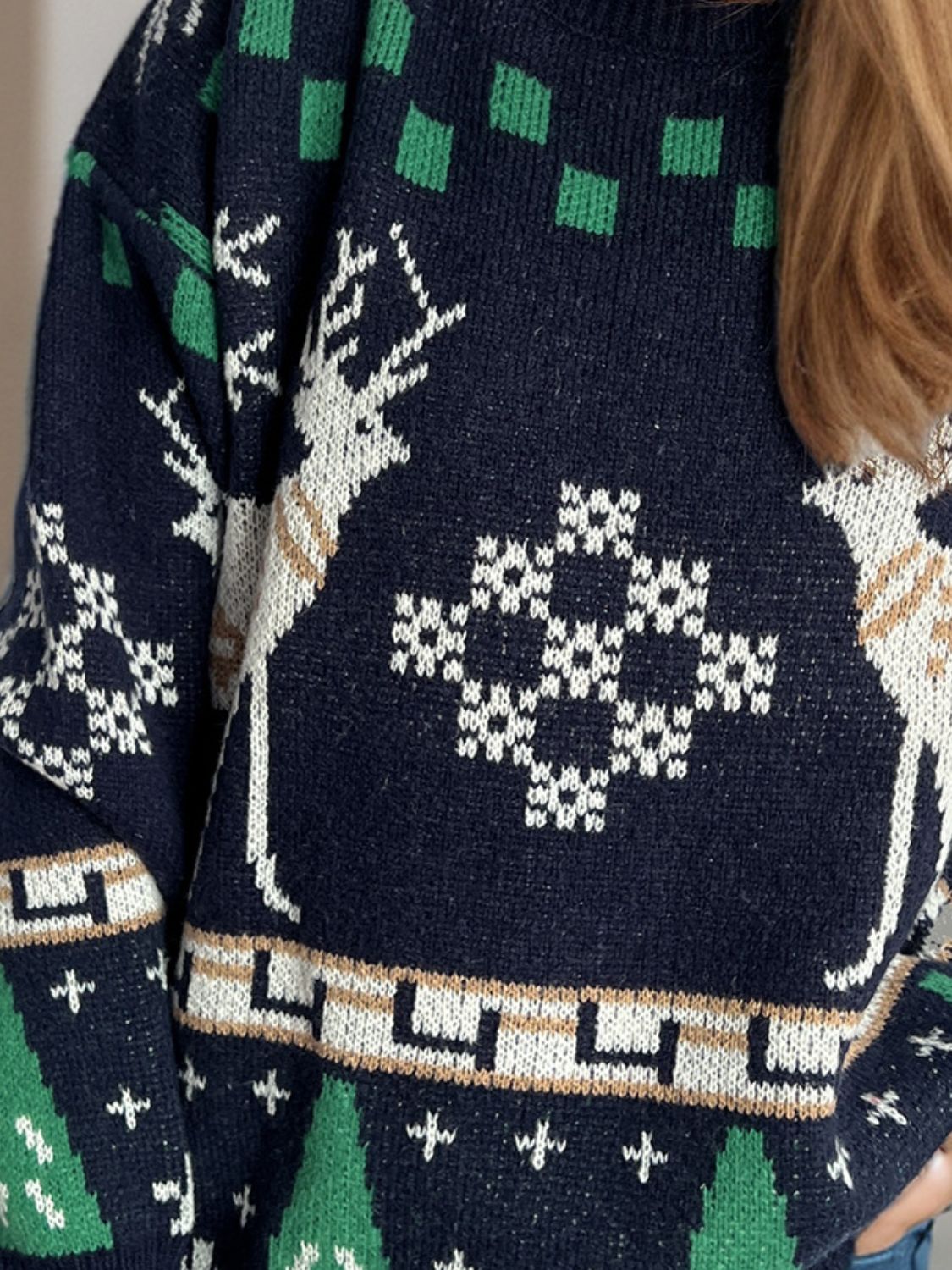 Christmas Element Round Neck Long Sleeve Sweater - Charming Charlie