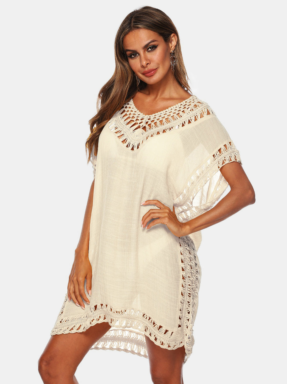 Drawstring V-Neck Long Sleeve Cover Up main image 1