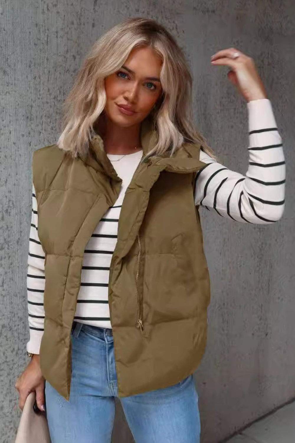 Zip Up Vest Coat with Pockets - Charming Charlie