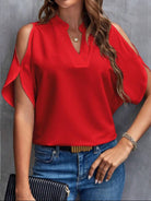 Notched Cold Shoulder Half Sleeve Blouse - Charming Charlie