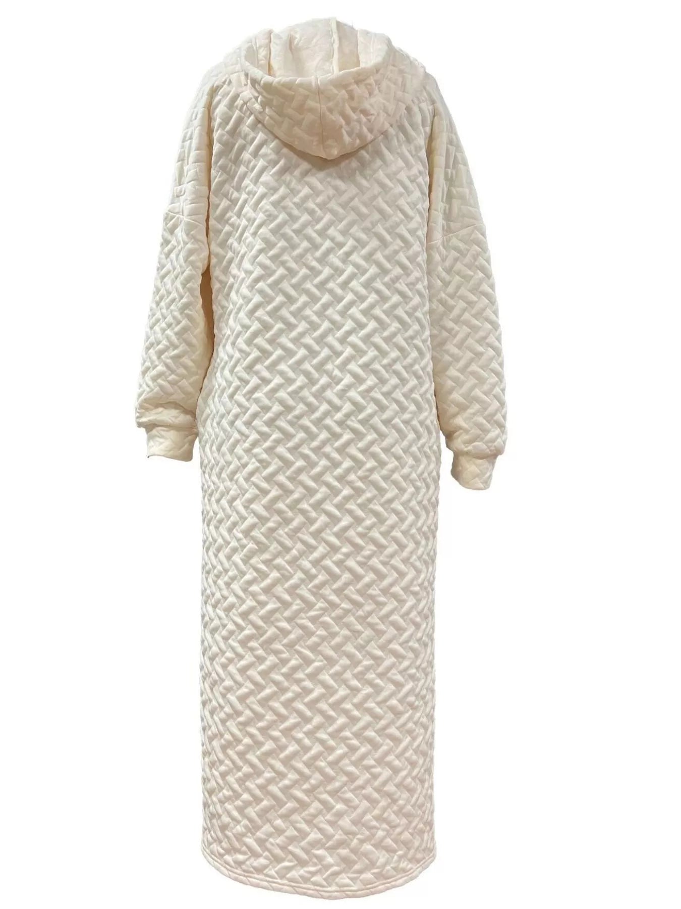 Textured Knit Hoodie Dress with Side Slit Ivory / M Textured Knit Hoodie Dress with Side Slit Ivory / M
