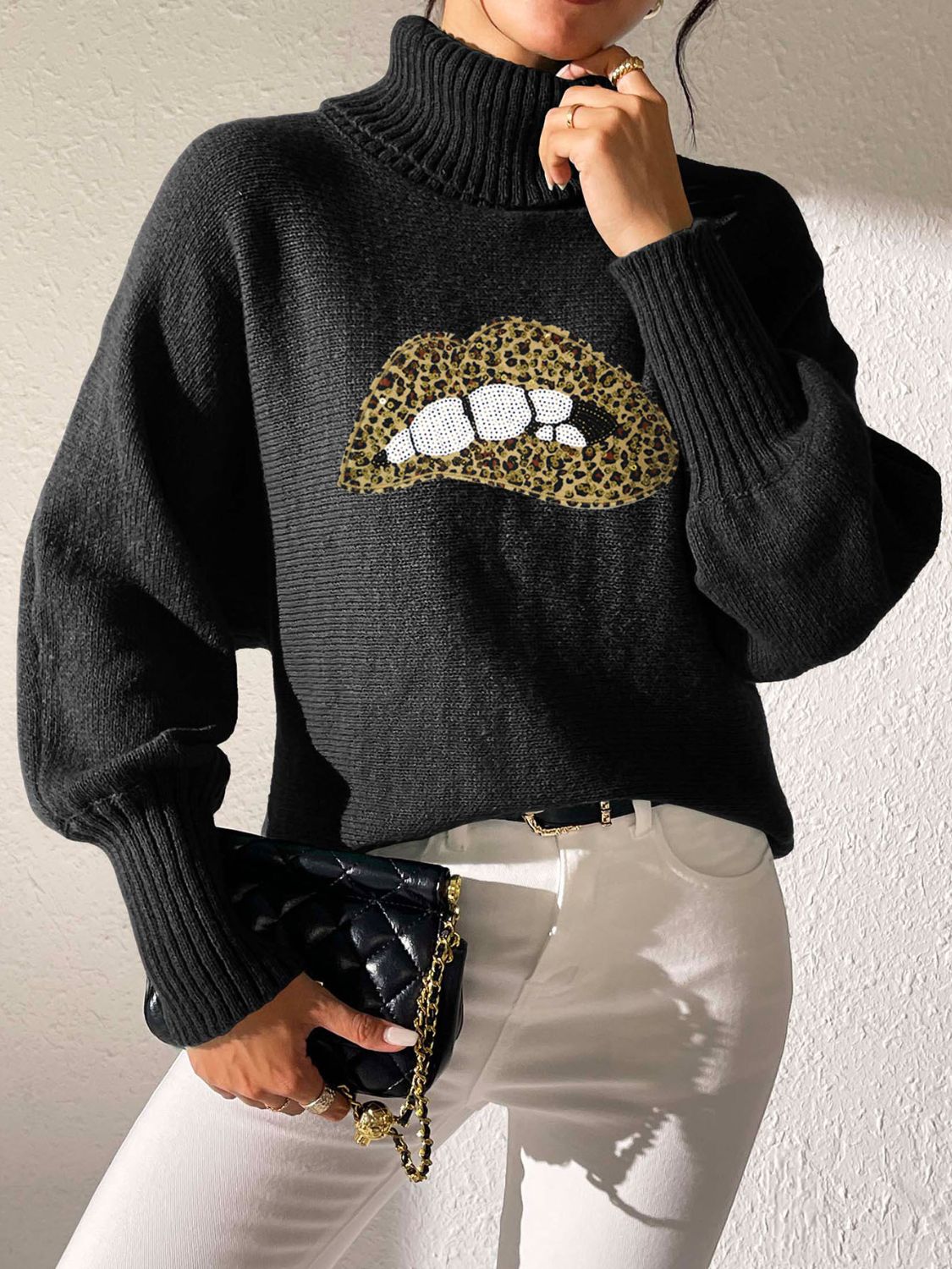 Lip Turtleneck Long Sleeve Sweater - Charming Charlie