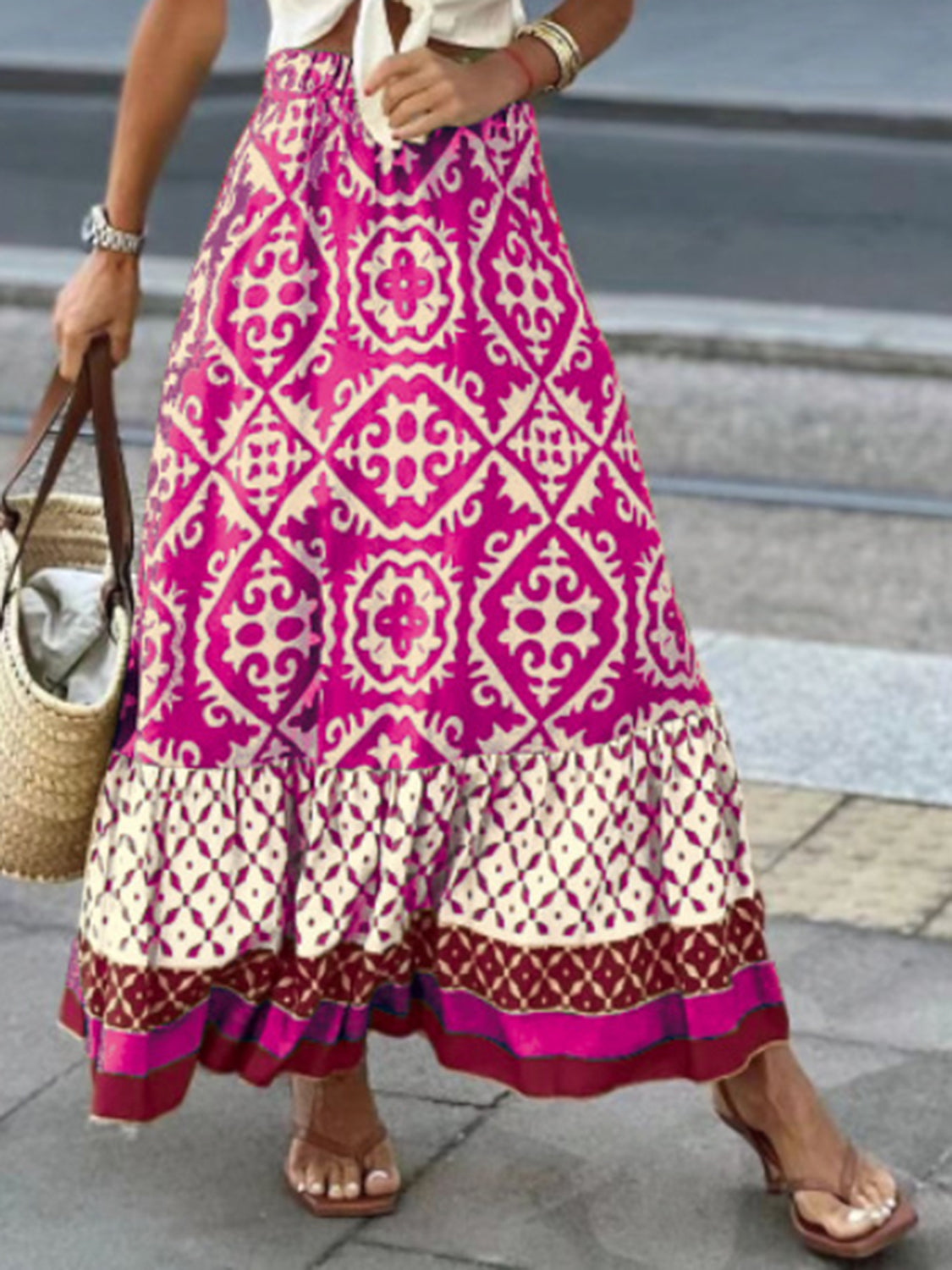 Geometric Elastic Waist Maxi Skirt - Charming Charlie