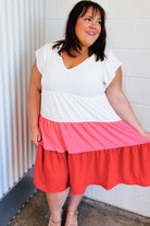 Peach & Cherry Red Tiered Frill Sleeve Midi Dress - Charming Charlie