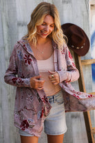 Find Love Bronze Long Sleeve Floral Print Open Cardigan Hoodie - Charming Charlie