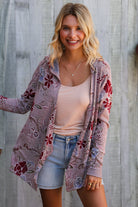 Find Love Bronze Long Sleeve Floral Print Open Cardigan Hoodie - Charming Charlie