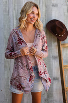 Find Love Bronze Long Sleeve Floral Print Open Cardigan Hoodie - Charming Charlie