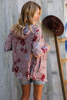 Find Love Bronze Long Sleeve Floral Print Open Cardigan Hoodie - Charming Charlie