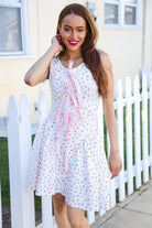 Beautiful You Ivory Checker & Floral Print Ribbon Tie Sleeveless Dress - Charming Charlie