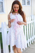 Beautiful You Ivory Checker & Floral Print Ribbon Tie Sleeveless Dress - Charming Charlie