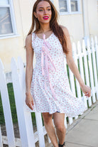 Beautiful You Ivory Checker & Floral Print Ribbon Tie Sleeveless Dress - Charming Charlie
