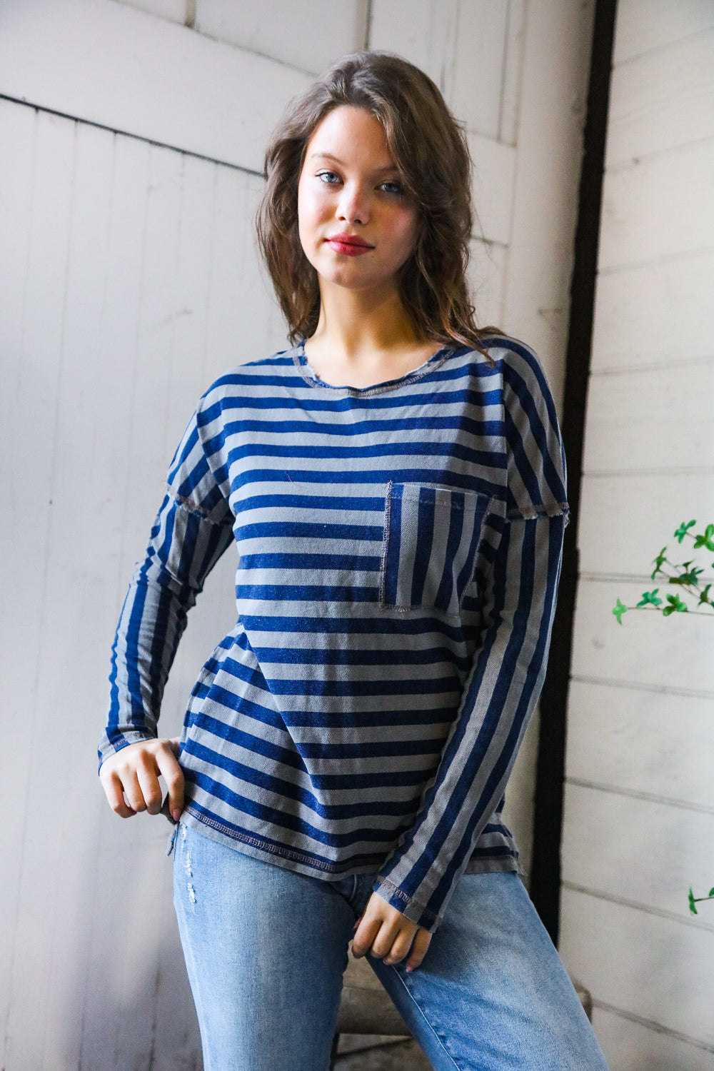 Navy Days Long Sleeve Top - Charming Charlie