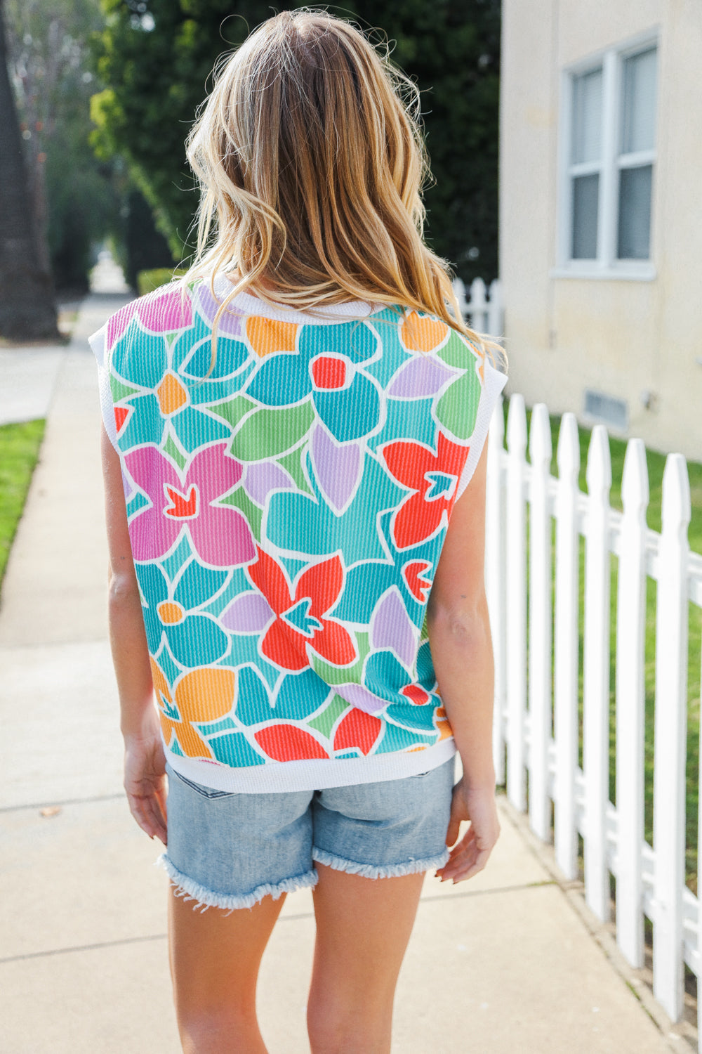 Beautiful You Teal Multicolor Floral Rib Dolman Sleeve Top - Charming Charlie