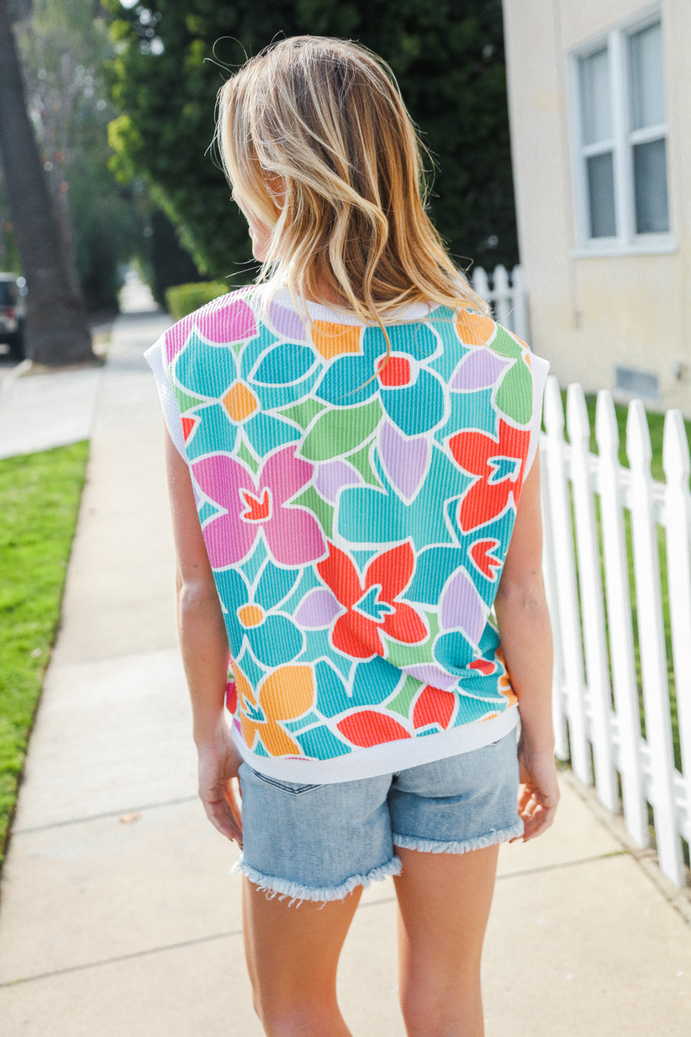 Beautiful You Teal Multicolor Floral Rib Dolman Sleeve Top - Charming Charlie