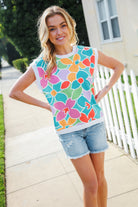 Beautiful You Teal Multicolor Floral Rib Dolman Sleeve Top - Charming Charlie