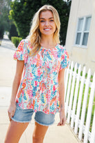 Perfect Find Ivory Floral Leaf Print Short Sleeve Babydoll Top - Charming Charlie