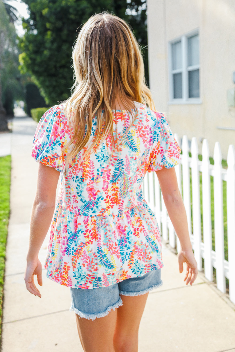 Perfect Find Ivory Floral Leaf Print Short Sleeve Babydoll Top - Charming Charlie