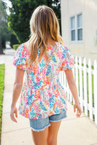 Perfect Find Ivory Floral Leaf Print Short Sleeve Babydoll Top - Charming Charlie
