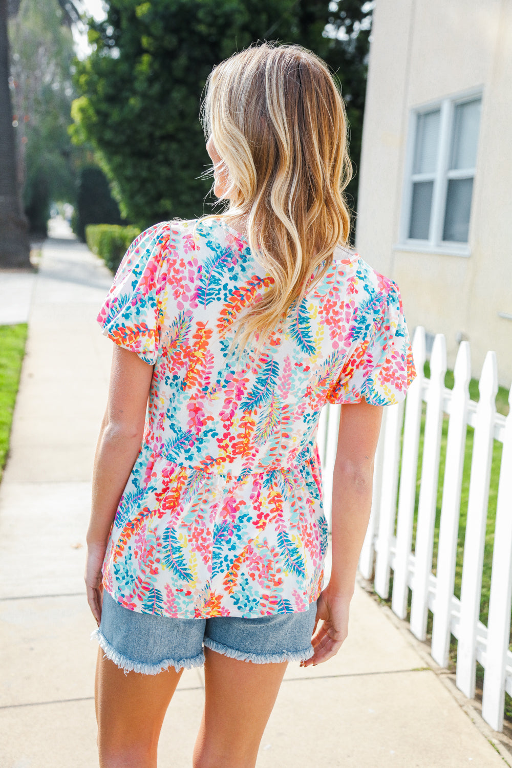 Perfect Find Ivory Floral Leaf Print Short Sleeve Babydoll Top - Charming Charlie