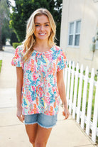 Perfect Find Ivory Floral Leaf Print Short Sleeve Babydoll Top - Charming Charlie