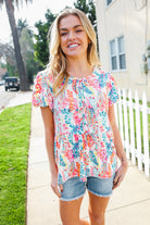 Perfect Find Ivory Floral Leaf Print Short Sleeve Babydoll Top - Charming Charlie