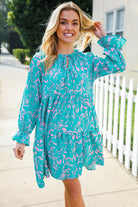 Boho Romance Mint Floral Print Front Ribbon Bow Tiered Dress - Charming Charlie