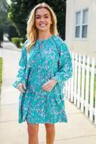 Boho Romance Mint Floral Print Front Ribbon Bow Tiered Dress - Charming Charlie
