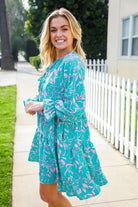 Boho Romance Mint Floral Print Front Ribbon Bow Tiered Dress - Charming Charlie