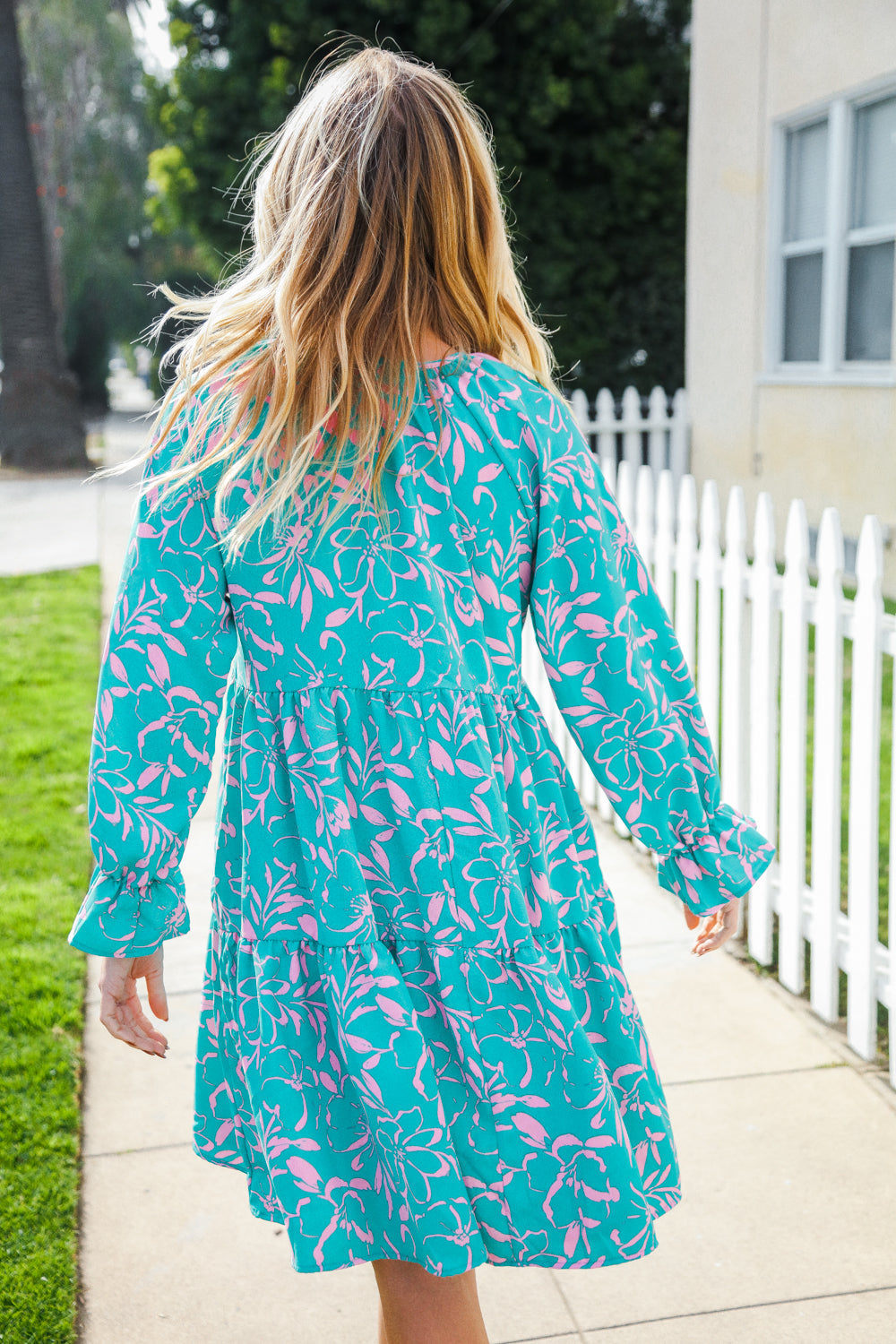 Boho Romance Mint Floral Print Front Ribbon Bow Tiered Dress - Charming Charlie