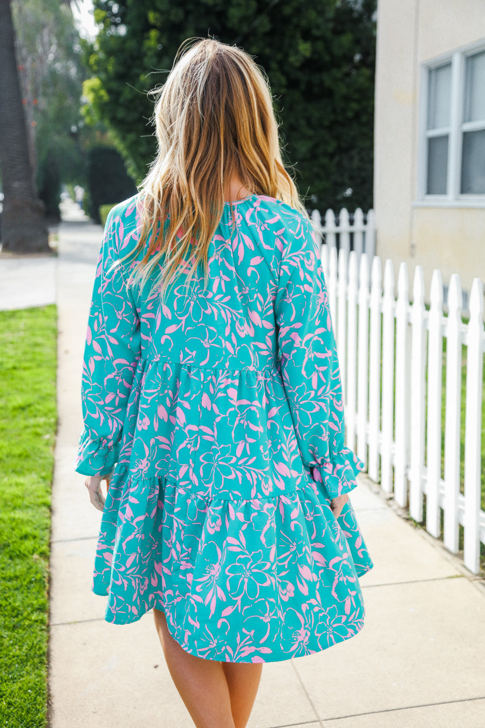 Boho Romance Mint Floral Print Front Ribbon Bow Tiered Dress - Charming Charlie