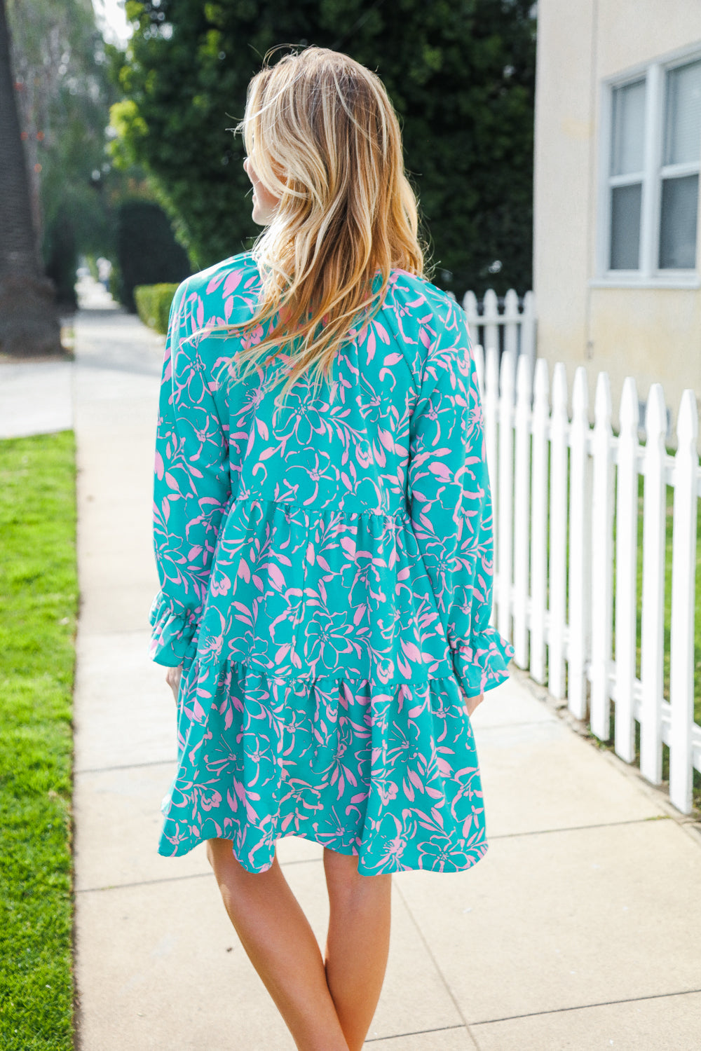 Boho Romance Mint Floral Print Front Ribbon Bow Tiered Dress - Charming Charlie