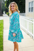 Boho Romance Mint Floral Print Front Ribbon Bow Tiered Dress - Charming Charlie