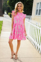 Meet Me in Pink Multicolor Leopard Print Frill Neck Dress - Charming Charlie