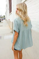 Casual Chic Sage Linen Notch Neck Dolman Short Sleeve Top - Charming Charlie