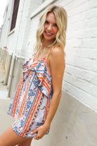 Sunny Days Coral Ruffle V Neck Floral Print Sleeveless Top - Charming Charlie