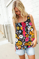 Flower Power Black Sleeveless Babydoll Bow Tie Top - Charming Charlie