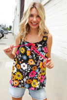Flower Power Black Sleeveless Babydoll Bow Tie Top - Charming Charlie