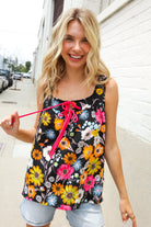 Flower Power Black Sleeveless Babydoll Bow Tie Top - Charming Charlie