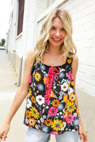Flower Power Black Sleeveless Babydoll Bow Tie Top - Charming Charlie