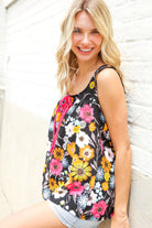 Flower Power Black Sleeveless Babydoll Bow Tie Top - Charming Charlie