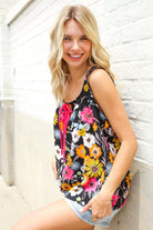 Flower Power Black Sleeveless Babydoll Bow Tie Top - Charming Charlie