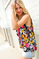 Flower Power Black Sleeveless Babydoll Bow Tie Top - Charming Charlie