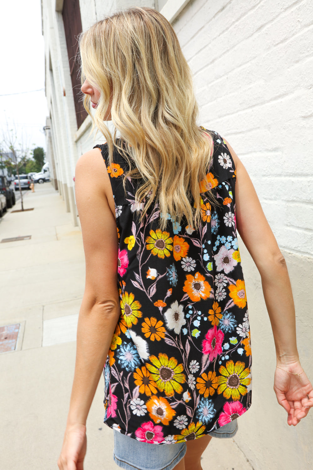 Flower Power Black Sleeveless Babydoll Bow Tie Top - Charming Charlie