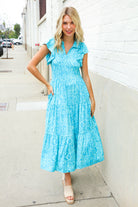 Find Love Blue Boho Print Flutter Sleeve Fit & Flare Dress - Charming Charlie