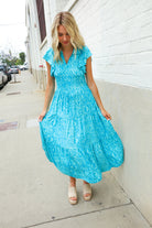 Find Love Blue Boho Print Flutter Sleeve Fit & Flare Dress - Charming Charlie