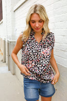 Dazzle In Black Leopard Print Frill Notch Neck Top - Charming Charlie